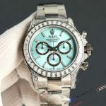 Rolex Daytona Ice Blue Baguette Diamond Super Clone Diamond Bezel 4131 Watch 